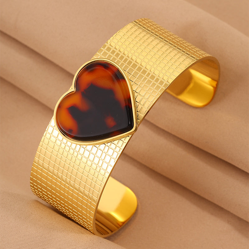 Heart Shape Bangle For Wedding Season, Unisex 304 Stainless Steel With 18K Real Gold Plated Finish And Stone-Free Inlay