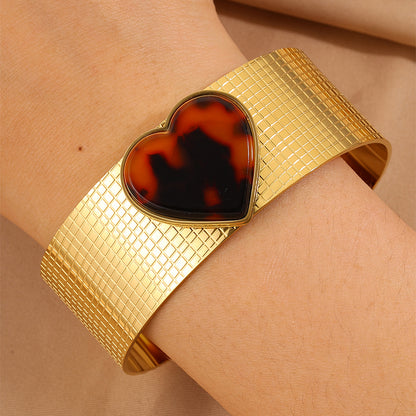 Heart Shape Bangle For Wedding Season, Unisex 304 Stainless Steel With 18K Real Gold Plated Finish And Stone-Free Inlay