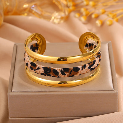 Roman Style Solid Color Bangle For Super Bowl Featuring 304 Stainless Steel With 18K Real Gold Plated And Stone-Free Inlay