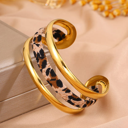 Roman Style Solid Color Bangle For Super Bowl Featuring 304 Stainless Steel With 18K Real Gold Plated And Stone-Free Inlay