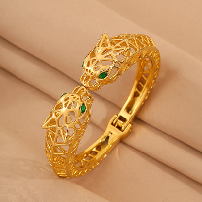 Maillard Style Cheetah Print Bangle For New Year Featuring 304 Stainless Steel With 18K Real Gold Plated And Stone-Free Inlay