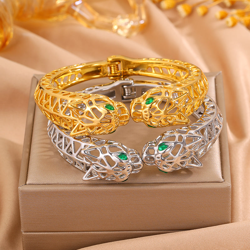 Maillard Style Cheetah Print Bangle For New Year Featuring 304 Stainless Steel With 18K Real Gold Plated And Stone-Free Inlay