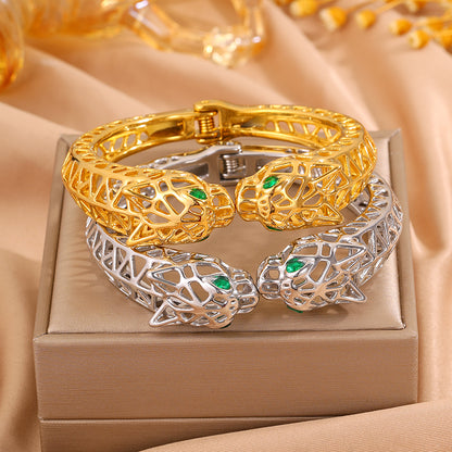 Maillard Style Cheetah Print Bangle For New Year Featuring 304 Stainless Steel With 18K Real Gold Plated And Stone-Free Inlay