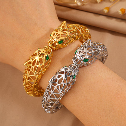 Maillard Style Cheetah Print Bangle For New Year Featuring 304 Stainless Steel With 18K Real Gold Plated And Stone-Free Inlay