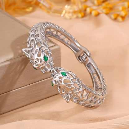 Maillard Style Cheetah Print Bangle For New Year Featuring 304 Stainless Steel With 18K Real Gold Plated And Stone-Free Inlay