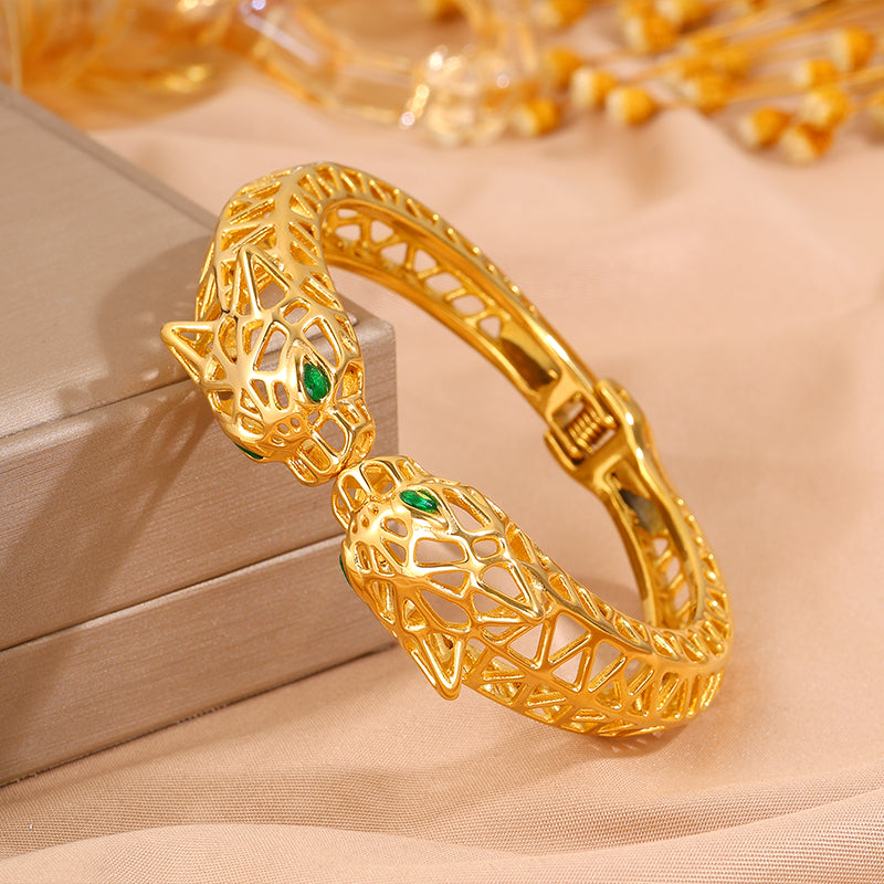 Maillard Style Cheetah Print Bangle For New Year Featuring 304 Stainless Steel With 18K Real Gold Plated And Stone-Free Inlay
