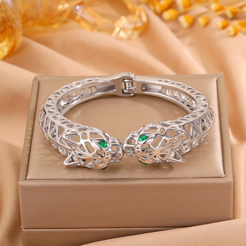 Maillard Style Cheetah Print Bangle For New Year Featuring 304 Stainless Steel With 18K Real Gold Plated And Stone-Free Inlay
