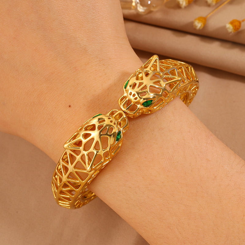 Maillard Style Cheetah Print Bangle For New Year Featuring 304 Stainless Steel With 18K Real Gold Plated And Stone-Free Inlay