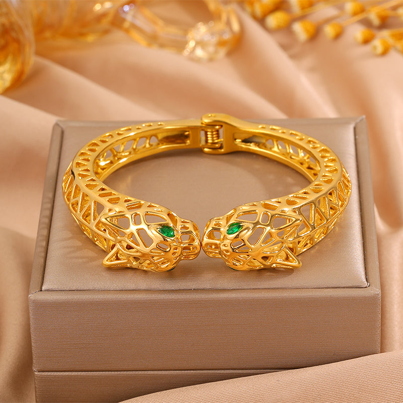 Maillard Style Cheetah Print Bangle For New Year Featuring 304 Stainless Steel With 18K Real Gold Plated And Stone-Free Inlay