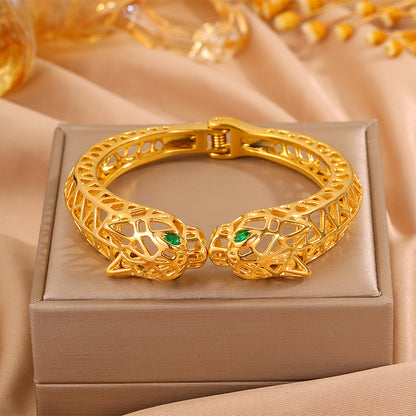 Maillard Style Cheetah Print Bangle For New Year Featuring 304 Stainless Steel With 18K Real Gold Plated And Stone-Free Inlay