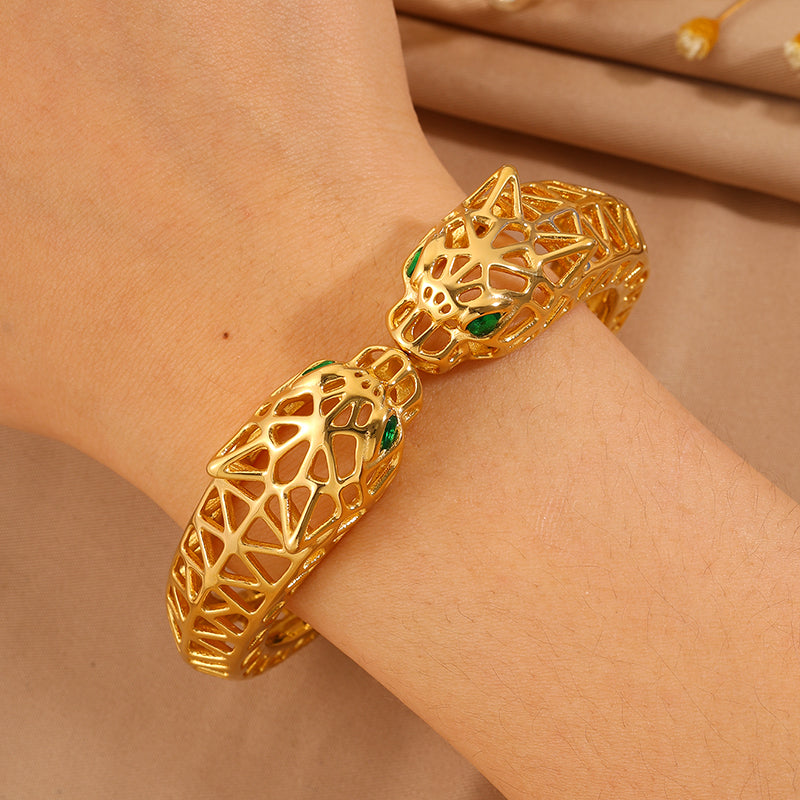 Maillard Style Cheetah Print Bangle For New Year Featuring 304 Stainless Steel With 18K Real Gold Plated And Stone-Free Inlay