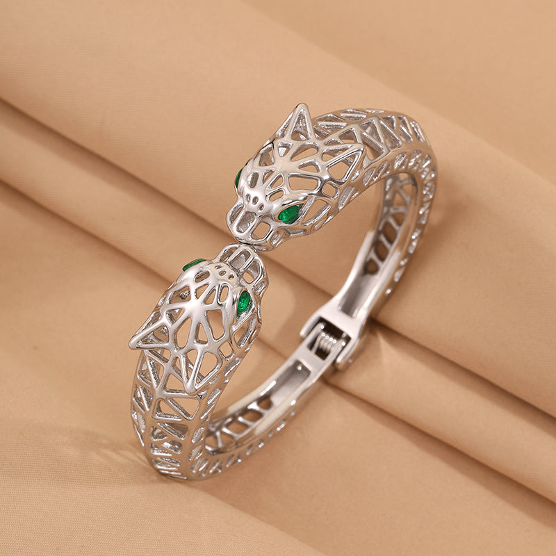 Maillard Style Cheetah Print Bangle For New Year Featuring 304 Stainless Steel With 18K Real Gold Plated And Stone-Free Inlay