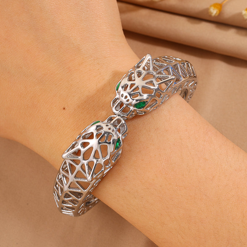 Maillard Style Cheetah Print Bangle For New Year Featuring 304 Stainless Steel With 18K Real Gold Plated And Stone-Free Inlay