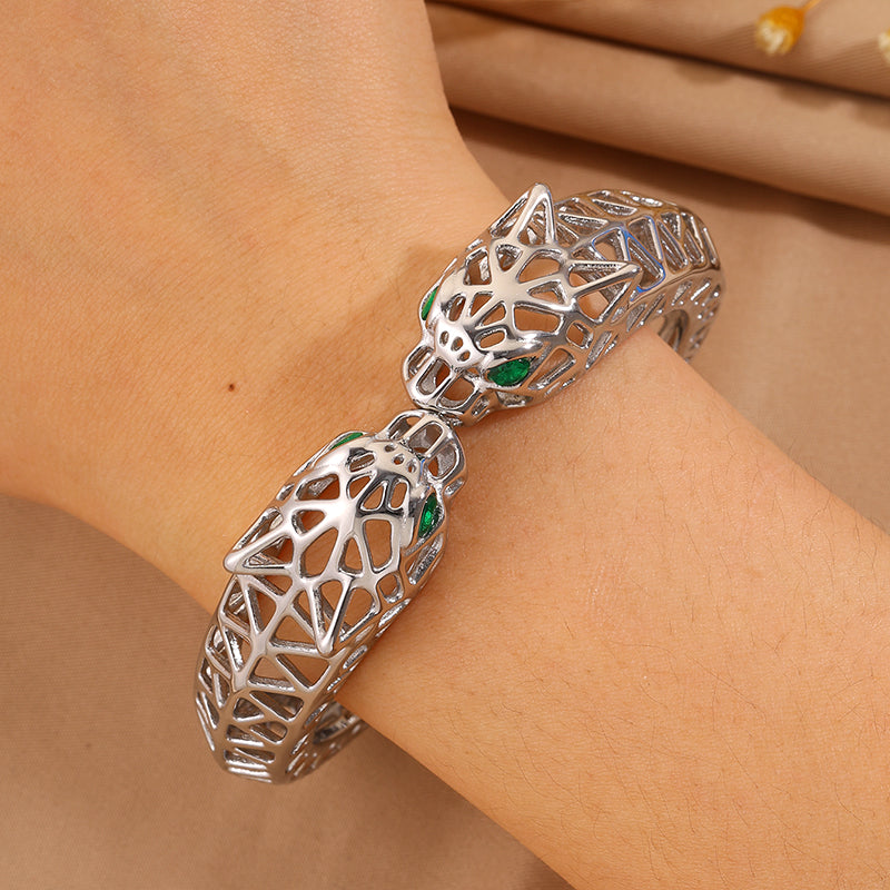 Maillard Style Cheetah Print Bangle For New Year Featuring 304 Stainless Steel With 18K Real Gold Plated And Stone-Free Inlay