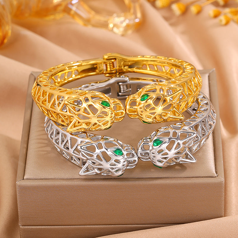 Maillard Style Cheetah Print Bangle For New Year Featuring 304 Stainless Steel With 18K Real Gold Plated And Stone-Free Inlay