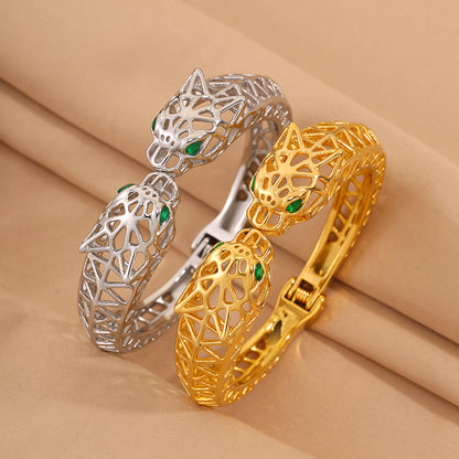 Maillard Style Cheetah Print Bangle For New Year Featuring 304 Stainless Steel With 18K Real Gold Plated And Stone-Free Inlay