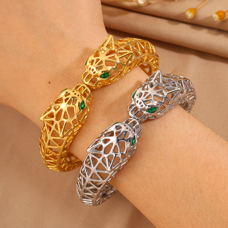 Maillard Style Cheetah Print Bangle For New Year Featuring 304 Stainless Steel With 18K Real Gold Plated And Stone-Free Inlay