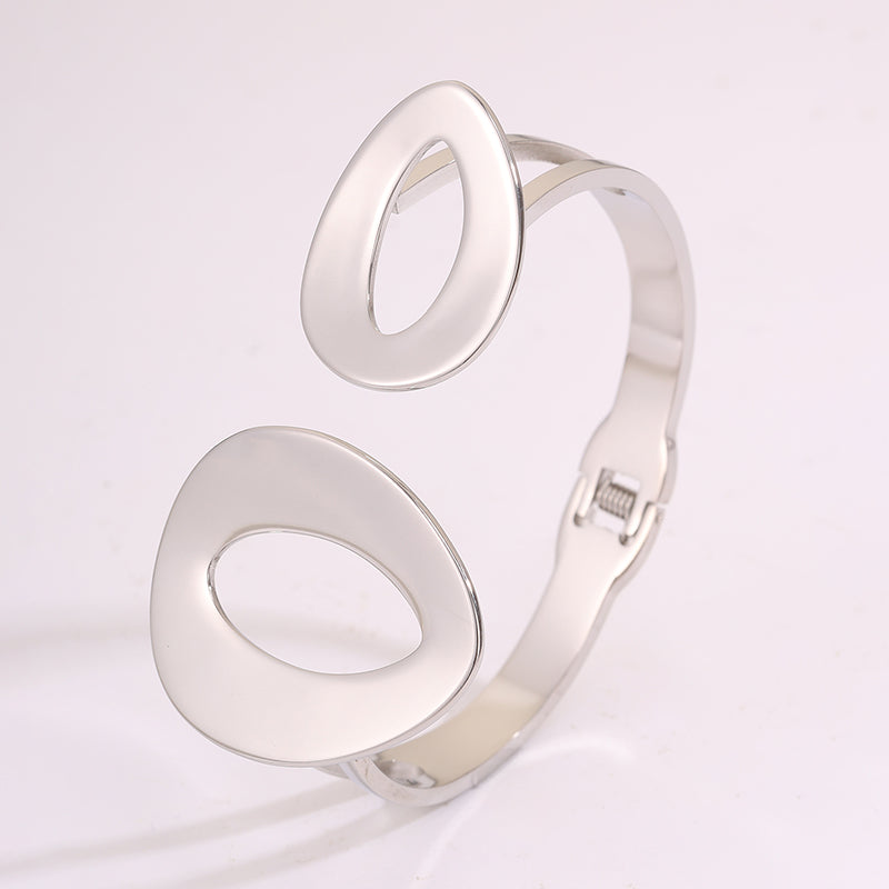 Solid Color Bangle For Wedding Season, Unisex 304 Stainless Steel With 18K Real Gold Plated, Stone-Free Design