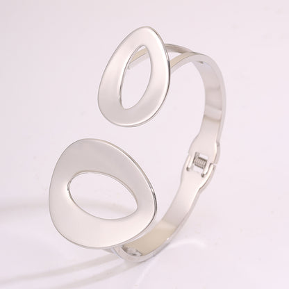 Solid Color Bangle For Wedding Season, Unisex 304 Stainless Steel With 18K Real Gold Plated, Stone-Free Design