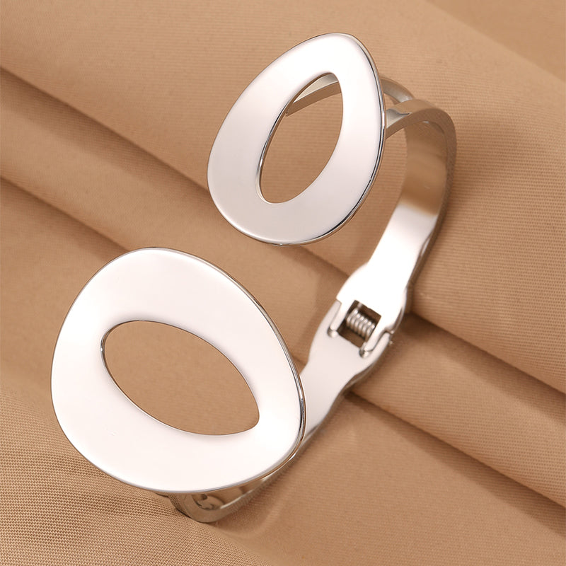 Solid Color Bangle For Wedding Season, Unisex 304 Stainless Steel With 18K Real Gold Plated, Stone-Free Design
