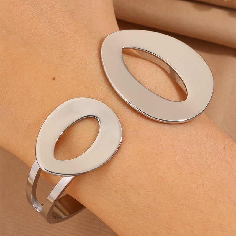 Solid Color Bangle For Wedding Season, Unisex 304 Stainless Steel With 18K Real Gold Plated, Stone-Free Design