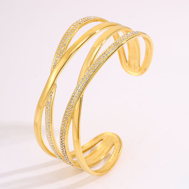 Solid Color Tropical Bangle For Super Bowl Featuring 304 Stainless Steel With 18K Real Gold Plated And Rhinestones Inlay