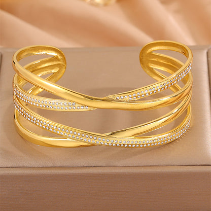 Solid Color Tropical Bangle For Super Bowl Featuring 304 Stainless Steel With 18K Real Gold Plated And Rhinestones Inlay