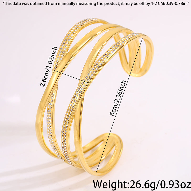 Solid Color Tropical Bangle For Super Bowl Featuring 304 Stainless Steel With 18K Real Gold Plated And Rhinestones Inlay