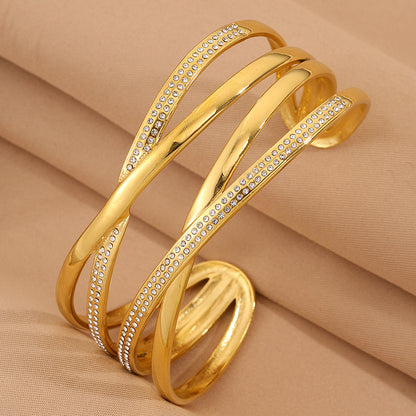 Solid Color Unisex Bangle For Super Bowl Featuring 304 Stainless Steel With 18K Real Gold Plated And Rhinestones