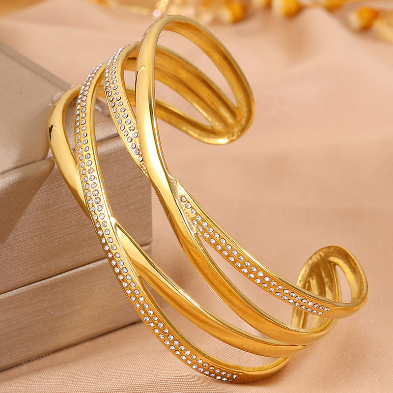 Solid Color Unisex Bangle For Super Bowl Featuring 304 Stainless Steel With 18K Real Gold Plated And Rhinestones