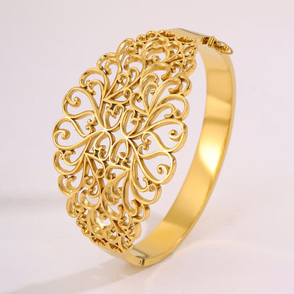 Bohemian Solid Color Bangle For Super Bowl Featuring 304 Stainless Steel With 18K Real Gold Plated Finish And Stone-Free Inlay