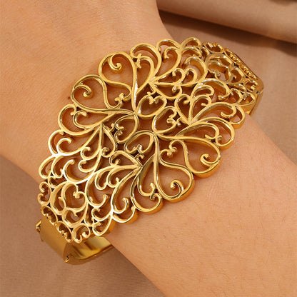 Bohemian Solid Color Bangle For Super Bowl Featuring 304 Stainless Steel With 18K Real Gold Plated Finish And Stone-Free Inlay