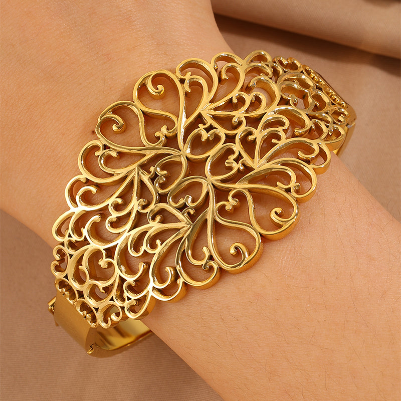 Solid Color Nordic Style Bangle For Super Bowl Featuring 304 Stainless Steel With 18K Real Gold Plated And Stone-Free Inlay