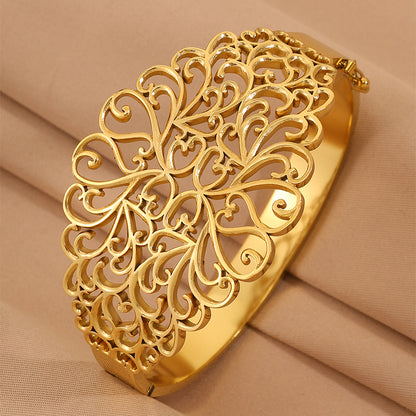 Bohemian Solid Color Bangle For Super Bowl Featuring 304 Stainless Steel With 18K Real Gold Plated Finish And Stone-Free Inlay