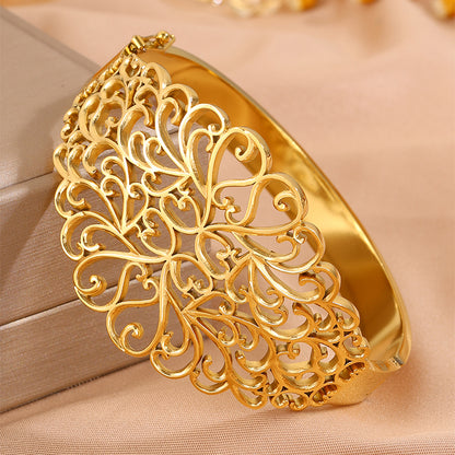 Bohemian Solid Color Bangle For Super Bowl Featuring 304 Stainless Steel With 18K Real Gold Plated Finish And Stone-Free Inlay