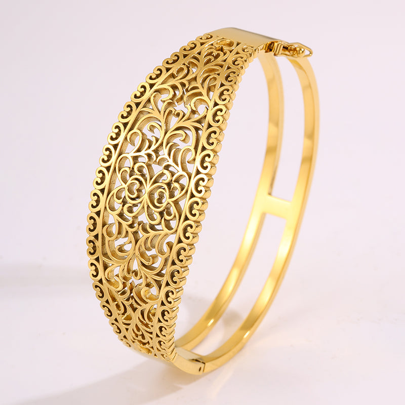 Solid Color Roman Style Bangle For Super Bowl Featuring 304 Stainless Steel With 18K Real Gold Plated And Stone-Free Inlay