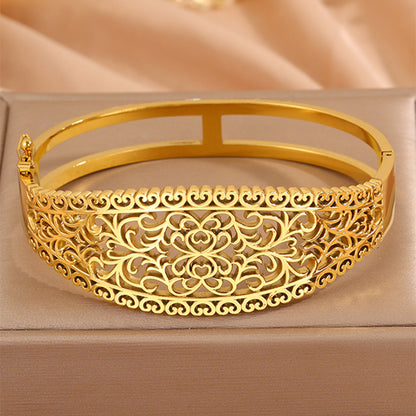 Solid Color Roman Style Bangle For Super Bowl Featuring 304 Stainless Steel With 18K Real Gold Plated And Stone-Free Inlay