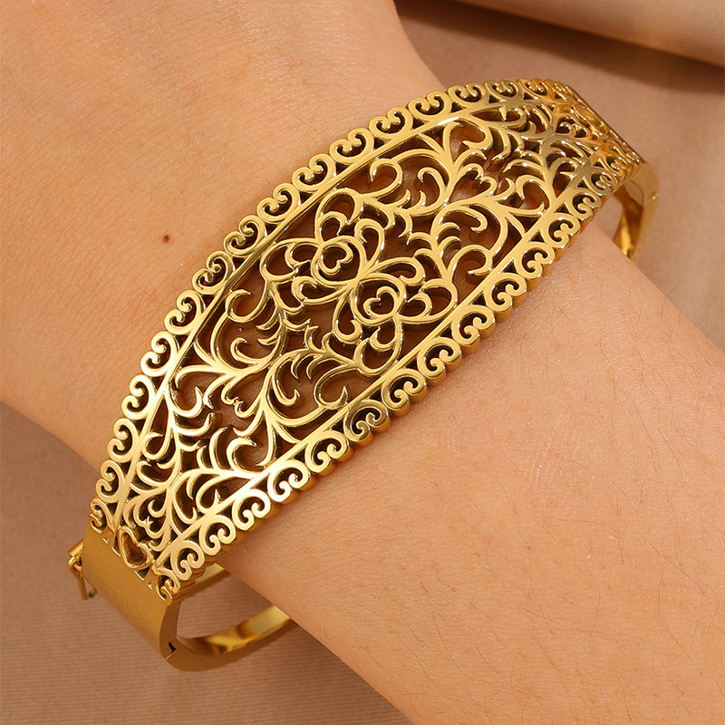 Solid Color Roman Style Bangle For Super Bowl Featuring 304 Stainless Steel With 18K Real Gold Plated And Stone-Free Inlay