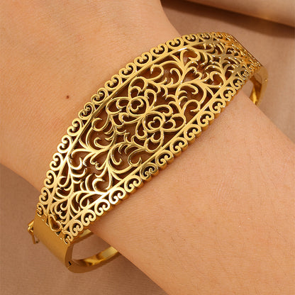 Solid Color Roman Style Bangle For Super Bowl Featuring 304 Stainless Steel With 18K Real Gold Plated And Stone-Free Inlay
