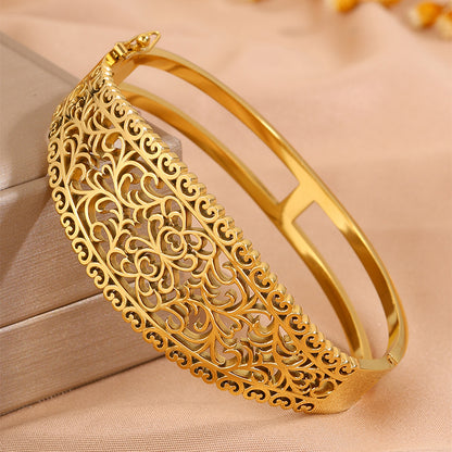 Solid Color Roman Style Bangle For Super Bowl Featuring 304 Stainless Steel With 18K Real Gold Plated And Stone-Free Inlay