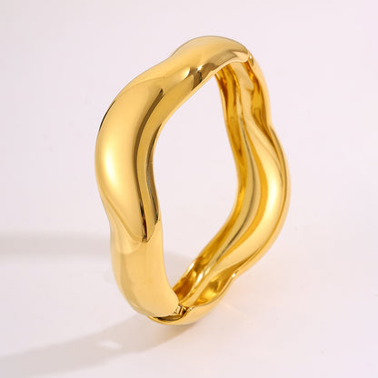 Bohemian Solid Color Bangle For Super Bowl Featuring 304 Stainless Steel With 18K Real Gold Plated Finish And Stone-Free Inlay