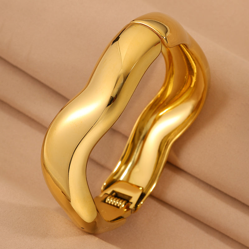 Bohemian Solid Color Bangle For Super Bowl Featuring 304 Stainless Steel With 18K Real Gold Plated Finish And Stone-Free Inlay