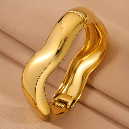Bohemian Solid Color Bangle For Super Bowl Featuring 304 Stainless Steel With 18K Real Gold Plated Finish And Stone-Free Inlay