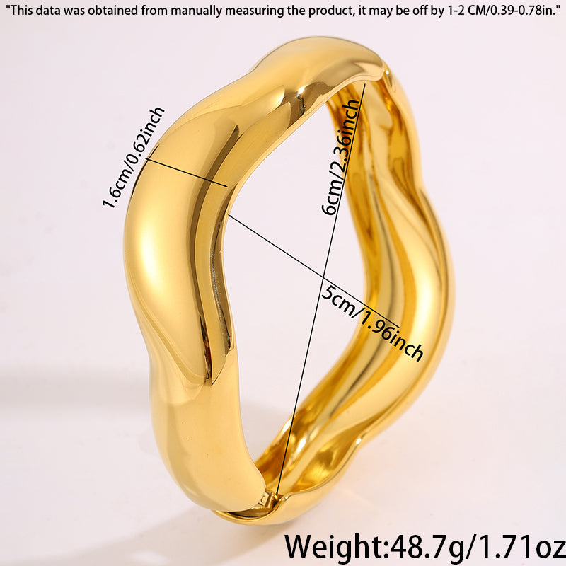 Bohemian Solid Color Bangle For Super Bowl Featuring 304 Stainless Steel With 18K Real Gold Plated Finish And Stone-Free Inlay
