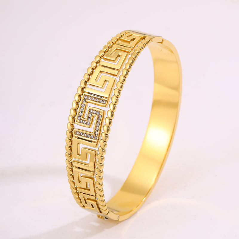 Bohemian Solid Color Bangle For Super Bowl Featuring 304 Stainless Steel With 18K Real Gold Plated And Rhinestones