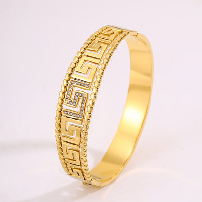 Bohemian Solid Color Bangle For Super Bowl Featuring 304 Stainless Steel With 18K Real Gold Plated And Rhinestones