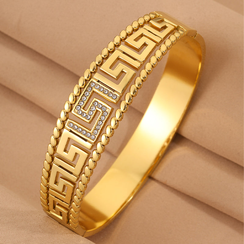 Bohemian Solid Color Bangle For Super Bowl Featuring 304 Stainless Steel With 18K Real Gold Plated And Rhinestones