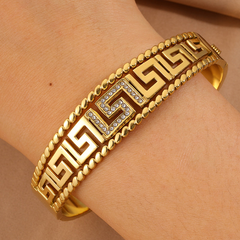 Bohemian Solid Color Bangle For Super Bowl Featuring 304 Stainless Steel With 18K Real Gold Plated And Rhinestones
