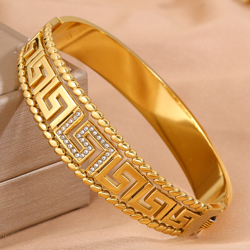 Bohemian Solid Color Bangle For Super Bowl Featuring 304 Stainless Steel With 18K Real Gold Plated And Rhinestones