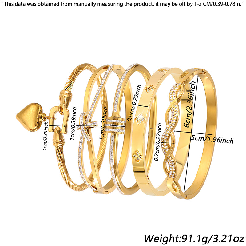 Bohemian Heart Shape Bangle For Super Bowl Featuring 304 Stainless Steel With 18K Real Gold Plated And Rhinestones Inlay